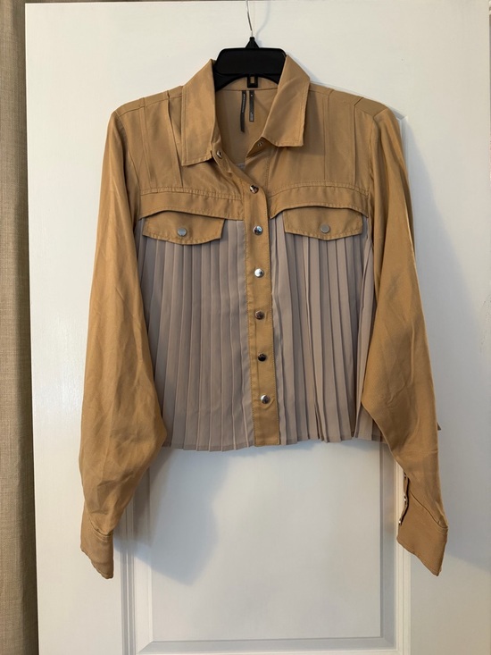 Anthropologie Tops - Pleated Two-Tone Button-Down Shirt in Tan & Beige